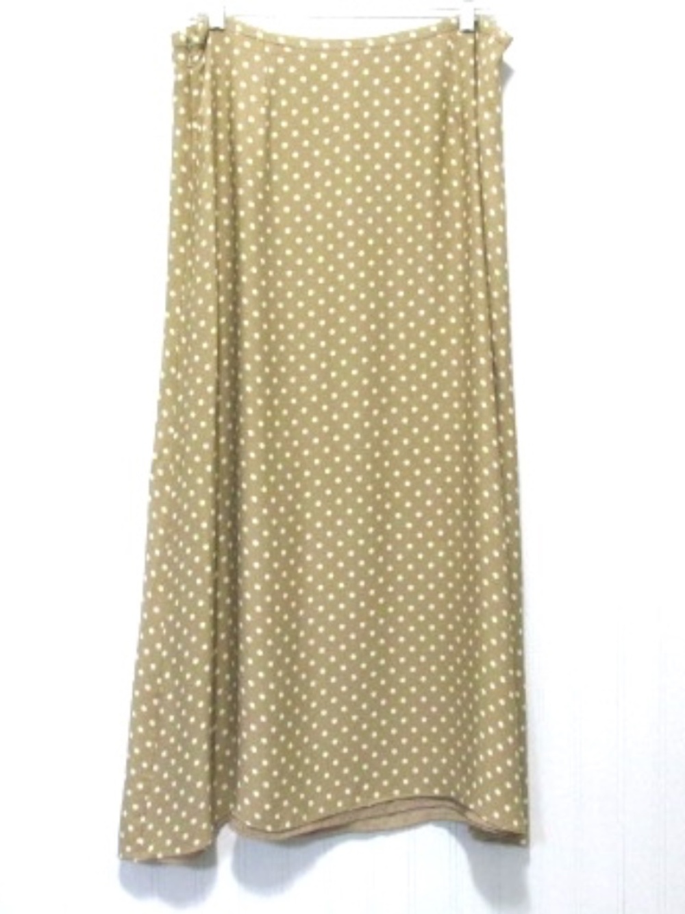 Valerie Stevens A-line Tan Creme Polka Dot Silk Maxi Skirt, Size 14